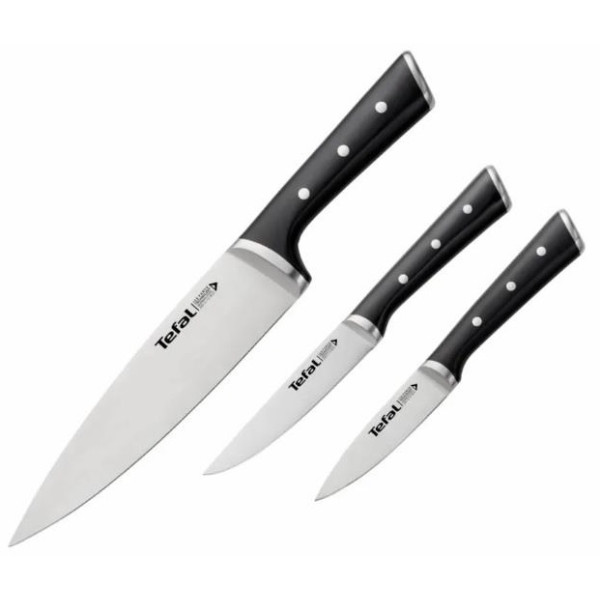 Набір ножів Tefal Ice Force, 3шт, нержавіюча сталь, пластик, чорний