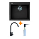 Набір кухонний Adamant Univer, штучний камінь, квадрат, без крила, 560х500х200мм, чаша - 1, врізна, чорний + змішувач та дозатор