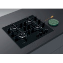 Варильна поверхня Whirlpool газова на склі, 60см, чавун, конфорка з подвійним рядом полум'я, чорний