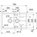 Мийка кухонна Franke Basis, фраграніт, прямокутник, з крилом, 780х500х200мм, чаша - 1,5, врізна, BFG 651-78, чорний матовий