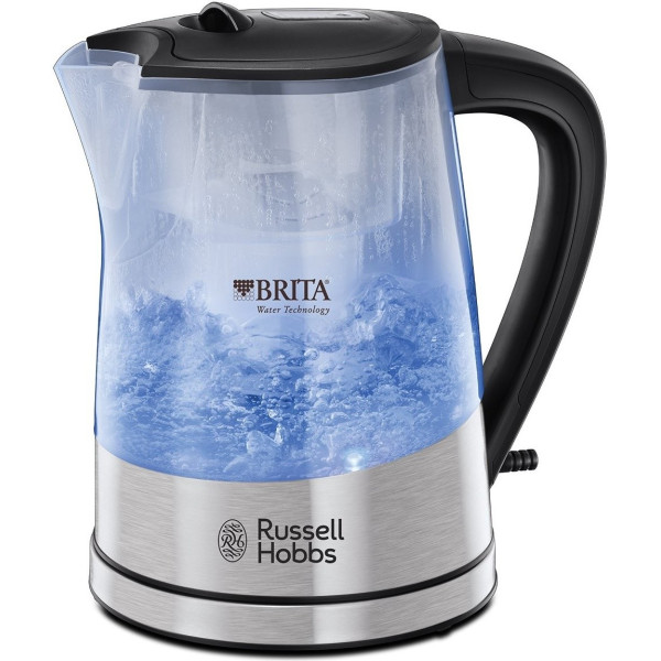 Електрочайник Russell Hobbs Purity 1л, скло, з фільтром Brita, сріблясто-чорний