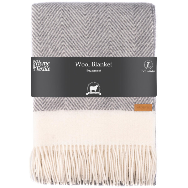 Плед ARDESTO Leonardo Bianco, 140x200см, 100% вовна, сірий