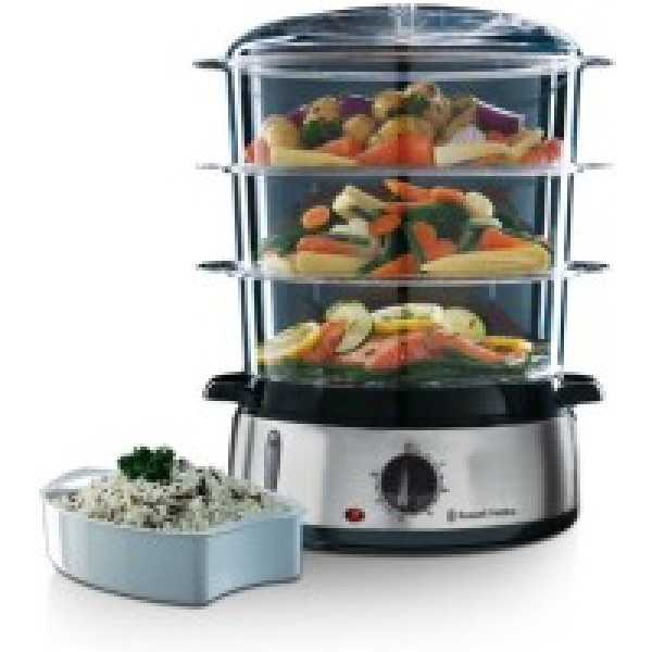 Пароварка Russell Hobbs Cook&Home 800Вт, чаша-3/3/3л, резервуар для води -1л, механічне керування, 3 яруси, метал/пластик, чорний