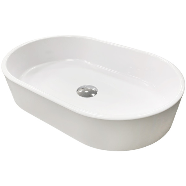 Раковина, умивальник Adamant BESTE NEW, штучний камінь, овальна, без отвору для змішувача та переливу, 540x350x110мм, накладний, білий