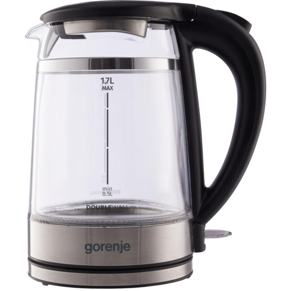 Електрочайник Gorenje 1.7л, 2,200 Вт, strix контроль, скло, чорний