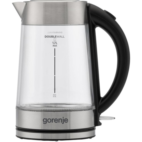 Електрочайник Gorenje 1.7л, 2,200 Вт, strix контроль, скло, нерж