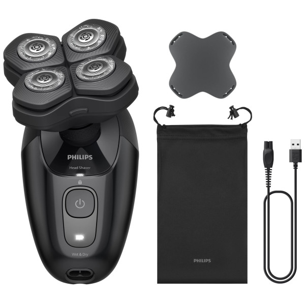 Бритва електр. для голови Philips роторна Pro Series 5000, бритв.головок-4, Li-Ion, сух.+волог., чорний