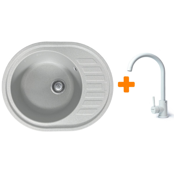 Набір кухонний Adamant Ovum, штучний камінь, овальна, з крилом, 615х495х200мм, чаша - 1, врізна, Old stone + змішувач