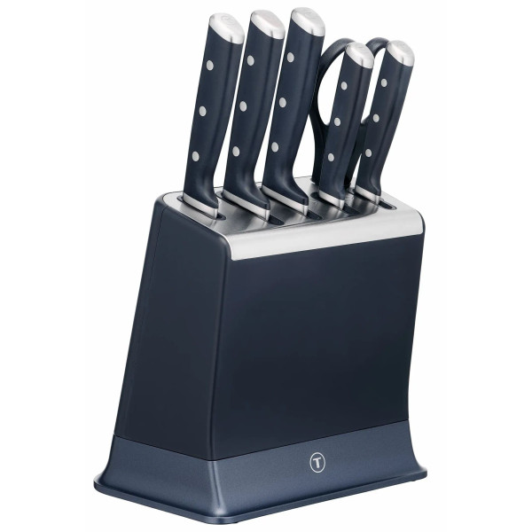 Набір ножів Tefal EverSharp Pro, з блоком, 6предметів, нержавіюча сталь, синій