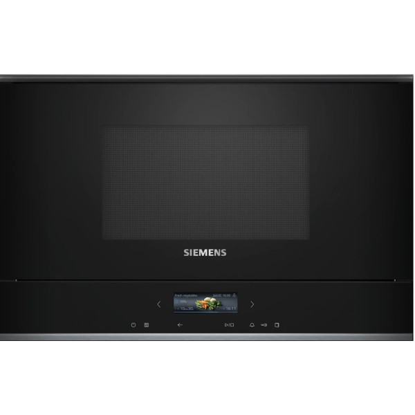 Мікрохвильова піч Siemens вбудована, 21л, електр. керув., 900Вт, гриль, дисплей, чорний