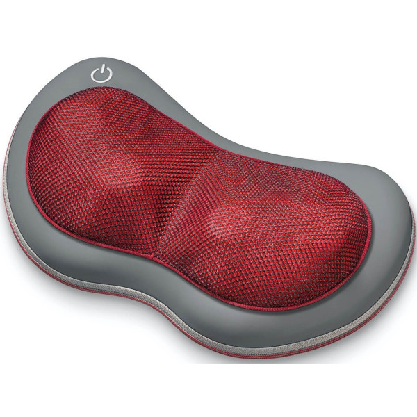 Масажна подушка Beurer для плечей, шиї, спини та ніг, від мережі, 4 головки шиацу, підігрів, автовимкн., червоно-сірий