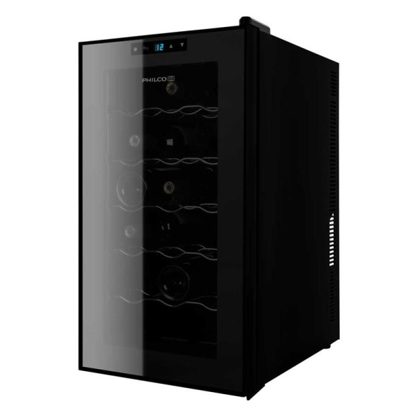 Холодильник Philco для вина, 64х34.5х52, холод.відд.-47л, зон - 1, бут-18, диспл, підсвітка, металеві полиці, чорний