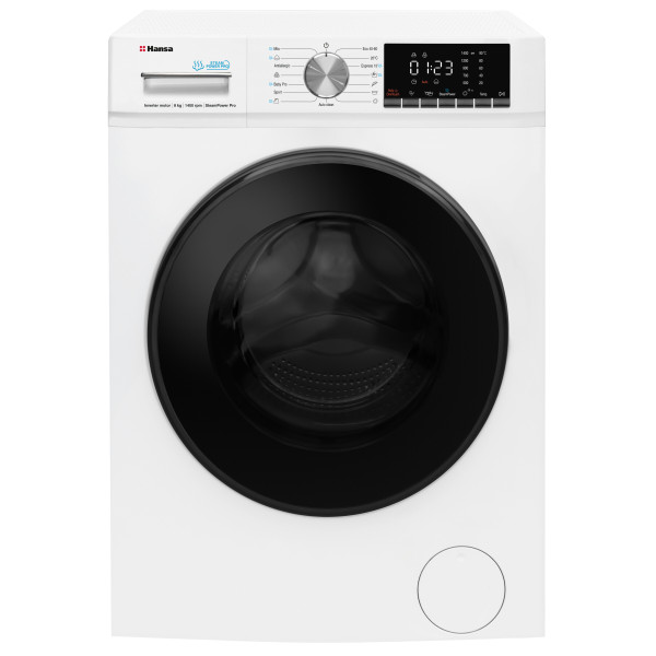 Пральна машина Hansa фронтальна, 8кг, 1400, A+++, 46см, пара, дисплей, білий
