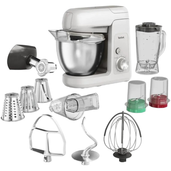 Кухонна машина Tefal Bake Partner 1100Вт, чаша-метал, корпус-пластик, насадок-8, білий