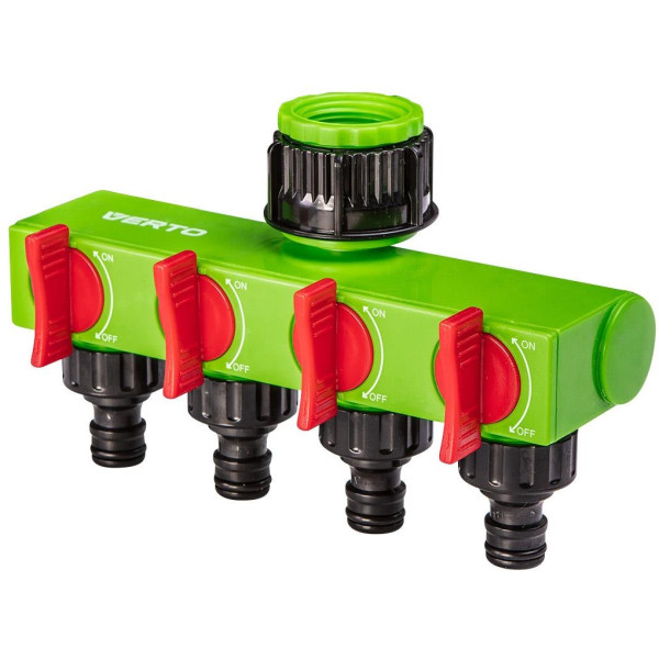 Розділювач для поливу Verto, 3/4"-1", роздільник для системи зрошення чотириклапанний, блокування струменя для кожного виходу