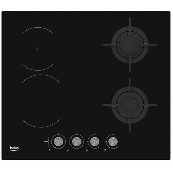 Варильна поверхня Beko комбінована (2 газ + 2 склокерам), 60см, чорний