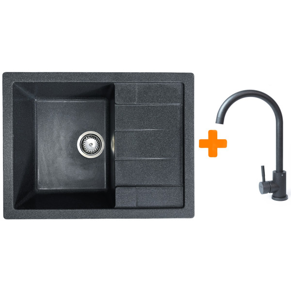 Набір кухонний Adamant Anila, штучний камінь, прямокут., з крилом, 645х495х200мм, чаша - 1, врізна, графіт + змішувач