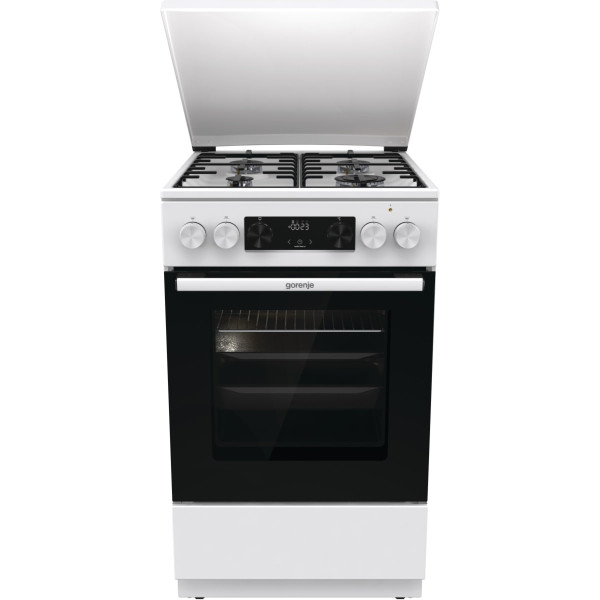 Плита Gorenje комбінована, 70л, 50x60см, дисплей, емальовані реш, програматор IconLed, кришка-метал, білий