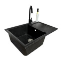 Набір кухонний Adamant Horizon Medium, штучний камінь, прямокут., з крилом, 700х500х230мм, чаша - 1, врізна, чорний + змішувач та дозатор