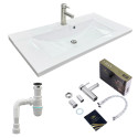 Набір для ванної кімнати, раковина, умивальник Adamant QUANTO 90, штучний камінь, прямокут., з сифоном Click-Clack + змішувач