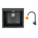 Набір кухонний Adamant Univer, штучний камінь, квадрат, без крила, 560х500х200мм, чаша - 1, врізна, графіт + змішувач