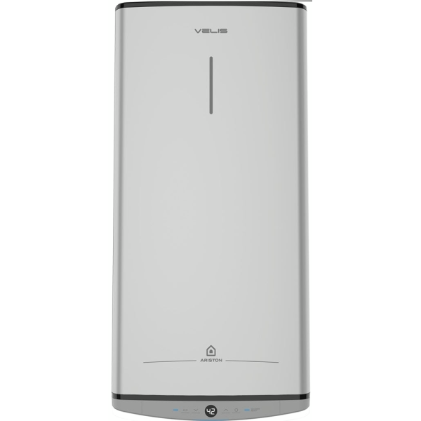 Водонагрівач електр. Ariston плаский слім VELIS TECH 80 EU, 80л, 2*1,5кВт, ун. монтаж, електр. кер-ння, B, Італія, Сірий