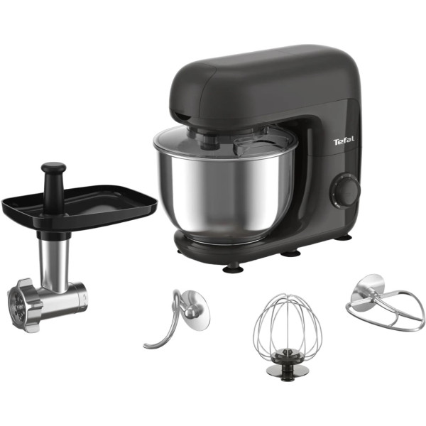 Кухонна машина Tefal Bake Essential 800Вт, чаша-метал, корпус-метал/пластик, насадок-4, чорний