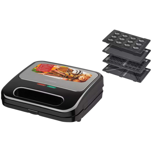 Сендвічмейкер ARDESTO 700Вт, алюміній, 4 пластини, корпус-нержав.сталь/пластик, чорно-сріблястий