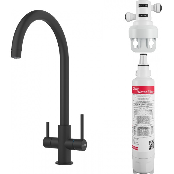 Змішувач для кухні Franke Lina Clear Water, довж.виливу - 216 мм, поворотний, 1+1 фільтр, чорний матовий