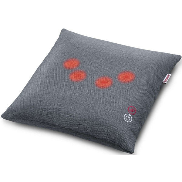 Масажна подушка Beurer для плечей, шиї, спини та ніг, від мережі, 4 головки шиацу, підігрів, сірий