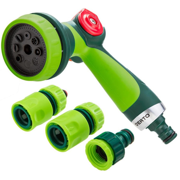 Набір для поливу Verto, 1/2", зрошувач ручний 8 функцій, муфта 1/2", муфта з аквастопом 1/2", конектор для крана 1/2"