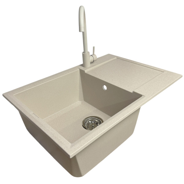 Набір кухонний Adamant Horizon Medium, штучний камінь, прямокут., з крилом, 700х500х230мм, чаша - 1, врізна, Avena + змішувач