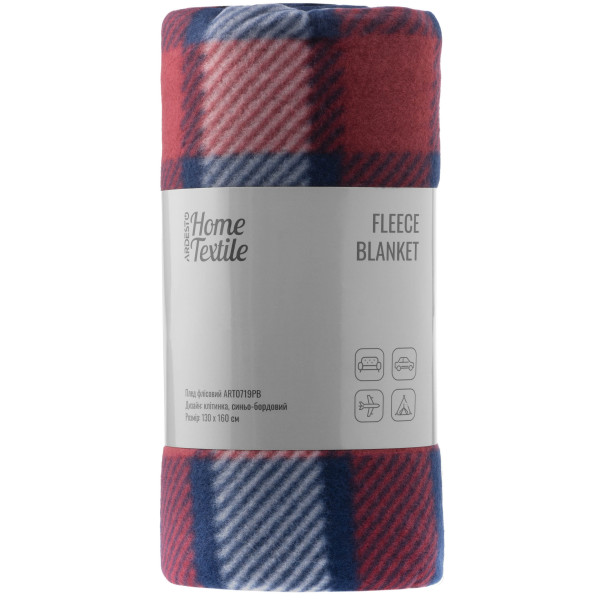 Плед ARDESTO Fleece 130x160см, 100% поліестер, клітинка, синьо-бордовий