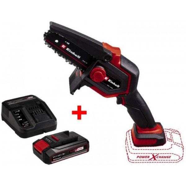 Пила ланцюгова акумуляторна Einhell GE-PS 18/15 Li BL Kit PXC 18В акб 1х2.5А·год шина 158мм різ 125мм 4.8м/с ЗП 1.1кг