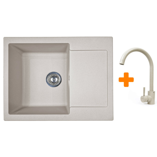 Набір кухонний Adamant Minimal, штучний камінь, прямокут., з крилом, 615х495х200мм, чаша - 1, врізна, Avena + змішувач