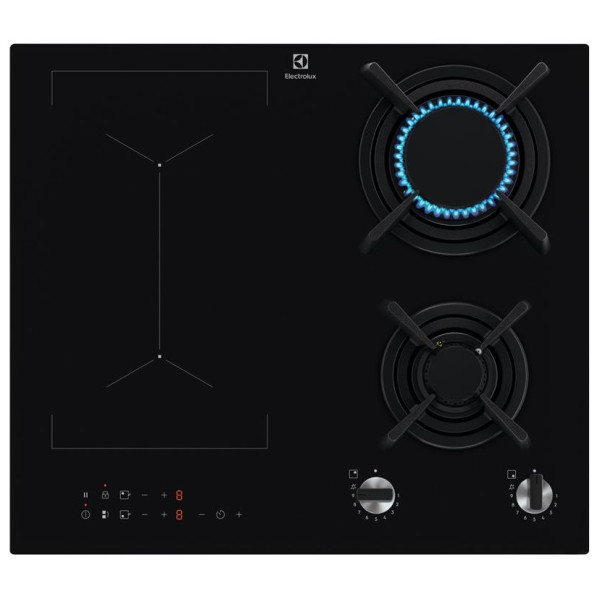 Варильна поверхня Electrolux комбінована (2 газ + 2 інд), 60см, розширена зона, чавун, чорний