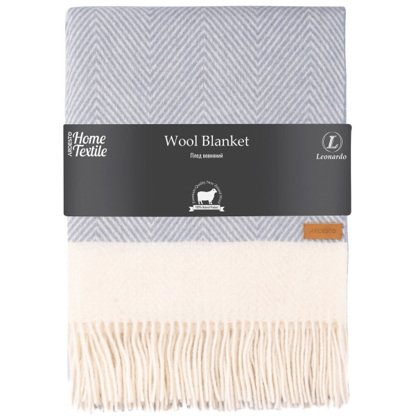 Плед ARDESTO Leonardo Bianco, 140x200см, 100% вовна, блакитний