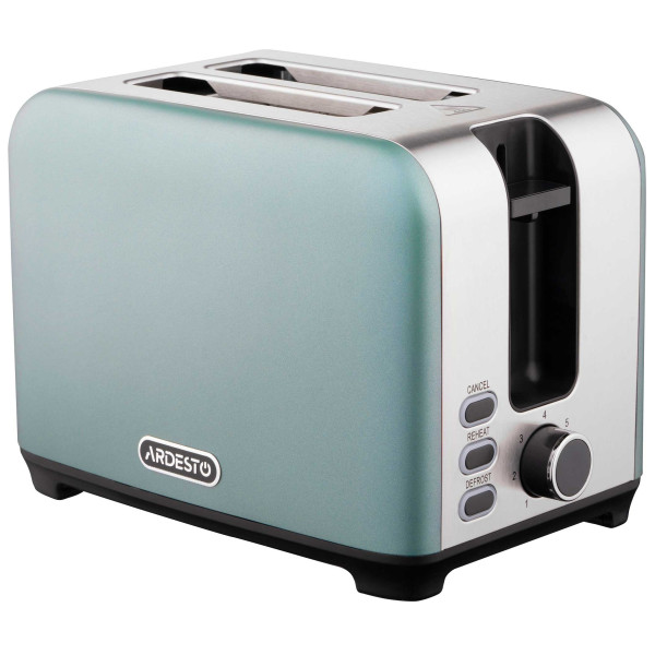 Тостер ARDESTO Mint Harmony 800Вт, метал, м'ятно-сріблястий