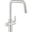 Змішувач кухонний Grohe Blue Pure Eurosmart для звичайної та фільтрованої води, поворотний, вилив 223мм, важіль + обертова рукоятка, суперсталь
