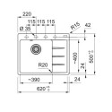 Мийка кухонна Franke Centro, фраграніт, прямокутник, з крилом, 620х500х200мм, чаша - 1, врізна, CNG 611-62 TL, чорний матовий