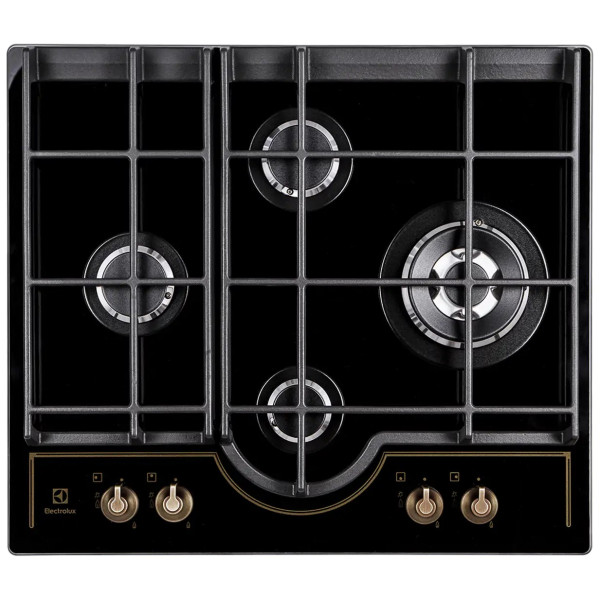 Варильна поверхня Electrolux газова на склі Rococo, 60см, чавун, чорний