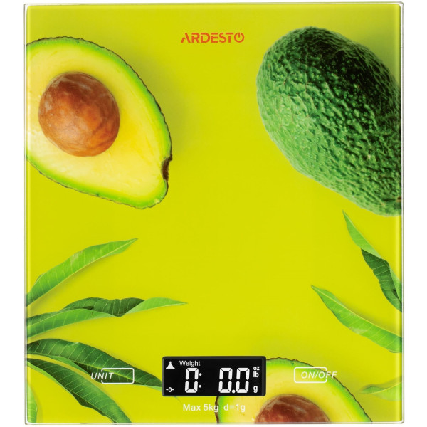 Ваги ARDESTO кухонні Avocado, 5кг, AAAx2 в комплекті, скло, багатокольоровий