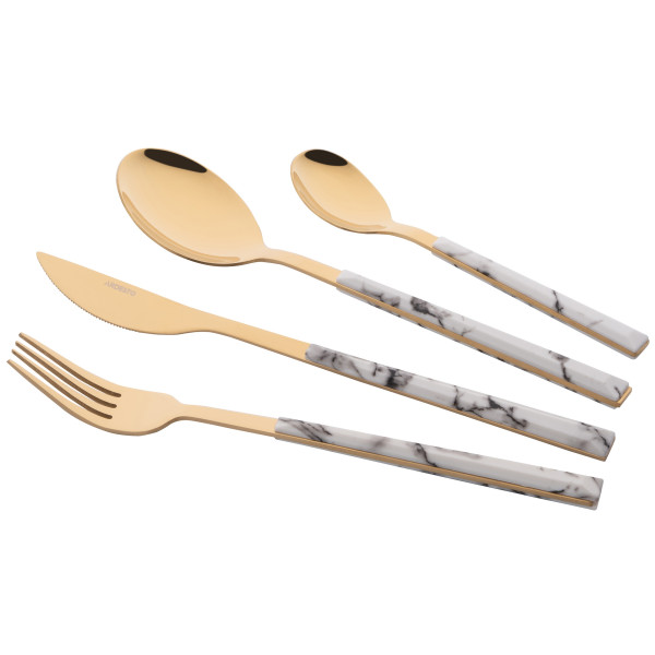 Набір столових приборів ARDESTO Gemini Marmo, 16 приборів, нержавіюча сталь, пластик, золотисто-білий