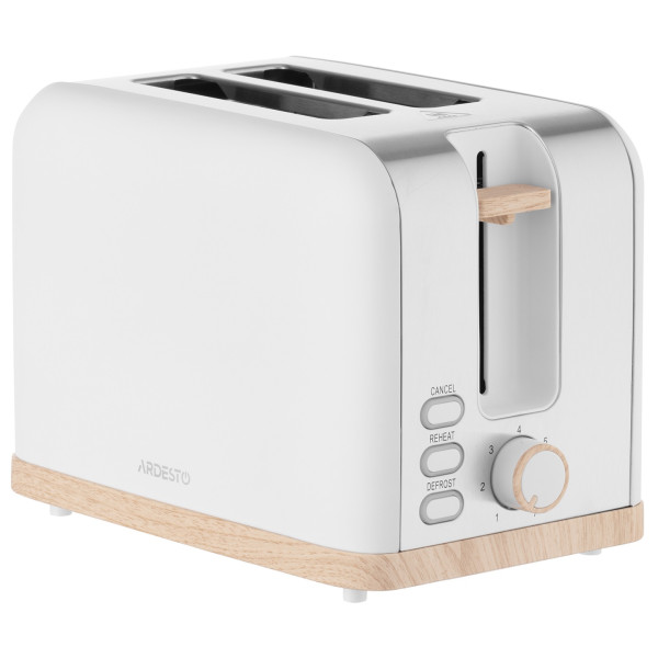 Тостер ARDESTO Wood Modern, 800Вт, метал, 2 слоти, білий