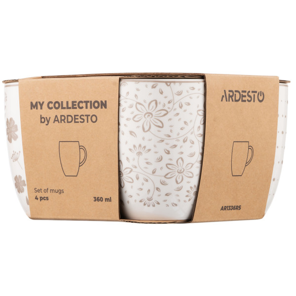 Набір чашок ARDESTO Ravenna, 4шт., 360мл, порцеляна, біло-бежевий