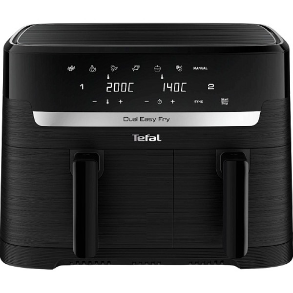 Мультипіч Tefal Easy Fry Dual Essential, 2700Вт, чаша-5.2+3.1л, сенсорне керув., 2 чаши, гриль, пластик, чорний