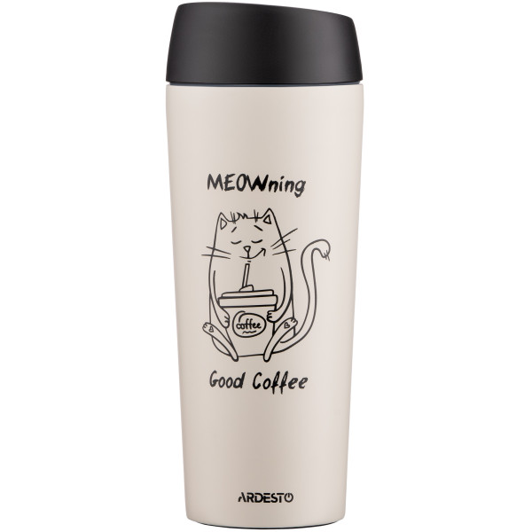 Термокухоль ARDESTO Coffee Time Meowning, 450мл, нержавіюча сталь, бежевий