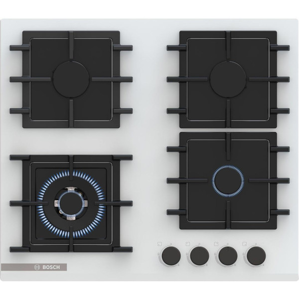 Варильна поверхня Bosch газова на склі, 60см, чавун, білий