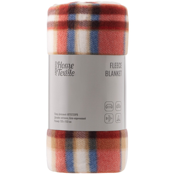 Плед ARDESTO Fleece 130x160см, 100% поліестер, клітинка, біло-коричневий