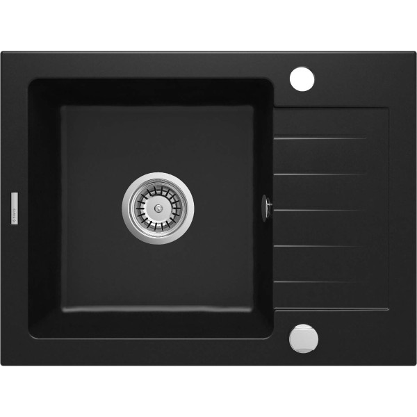 Мийка кухонна Deante Zorba, граніт, прямокутник, з крилом, 580х440х164мм, чаша - 1, накладна, чорний